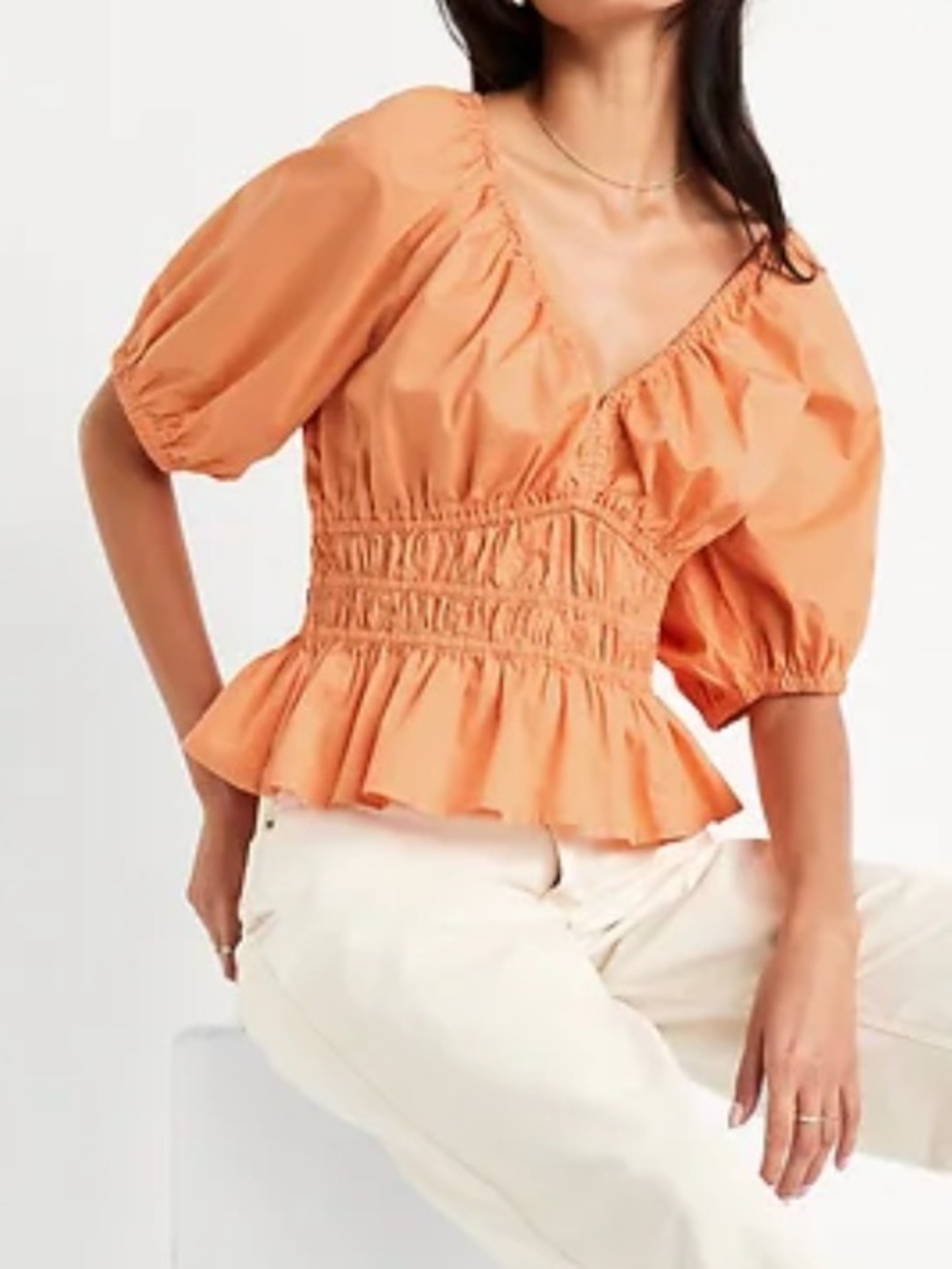 Old Navy Peach-Orange Smocked Peplum Blouse